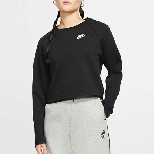 (WMNS) Nike Sportswear Tech Fleece Short Round Neck Pullover Black Hoodie BV3452-010