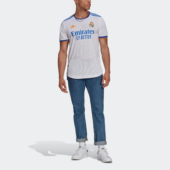 Adidas Real Madrid 21-22 Season Player Edition Home Alphabet Logo Stripe Sports Short Sleeve Soccer/Football White GQ1360 US M