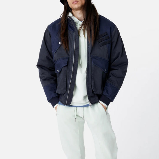 KITH Colorblocked Sateen Bomber Jacket Navy Blue KH1207-102