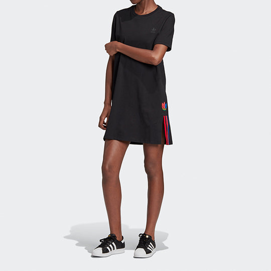 (WMNS) adidas originals TEE DRESS Multi-Color Round Neck Black GD2233