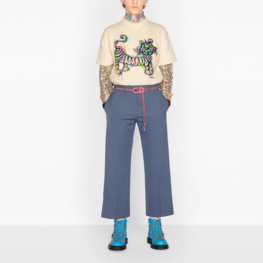 DIOR x KENNY SCHARF SS21 Tiger embroidered knitted Tee M Cream  193M636AT329-C089