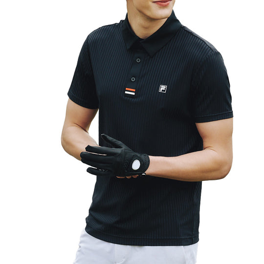 Men's FILA Minimalistic Business Stripe POLO Black Polo Shirt A11M025154F T-shirts - KICKSCREW