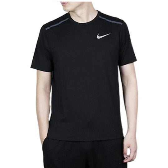 Men's Nike Solid Color Logo Round Neck Casual Short Sleeve Black T-Shirt 892814-010