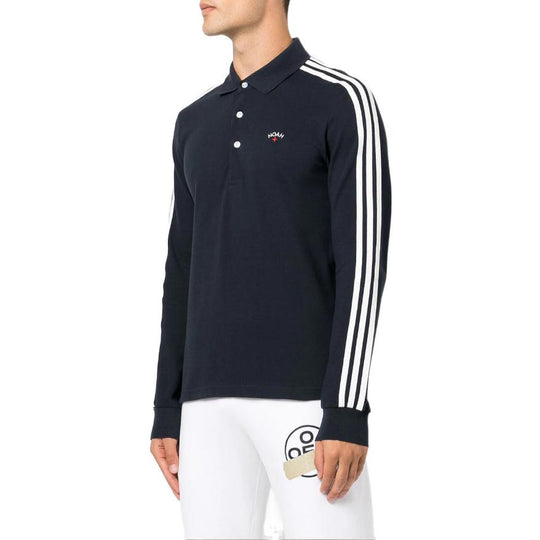 Men's adidas originals x NOAH Crossover Stripe Logo Casual Long Sleeves  Blue Polo Shirt HI2927