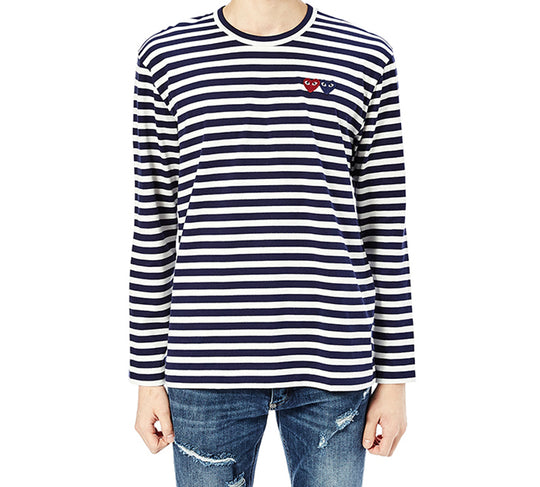 COMME des GARCONS PLAY Striped Double Logo Long Sleeves Tee 'Black White'  AZ-T228-051-1