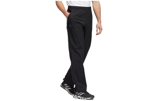 Men's adidas Solid Color Logo Mid Waist Straight Lacing Sports Pants/Trousers/Joggers Black HF9124