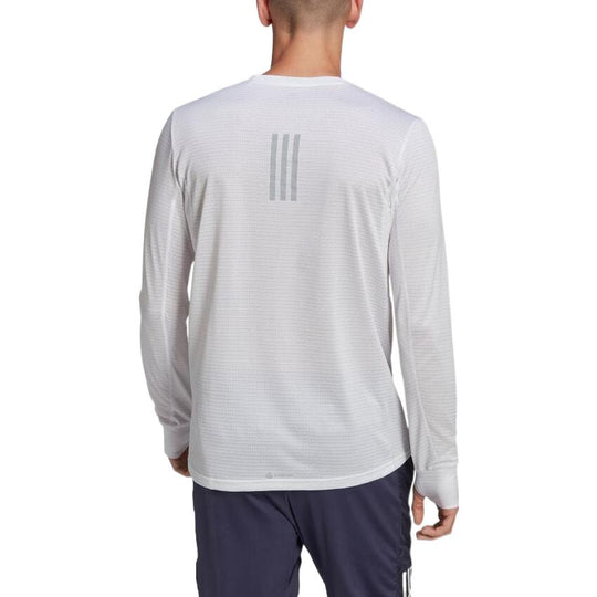 Men's adidas Solid Color Logo Round Neck Long Sleeves White T-Shirt HB ...