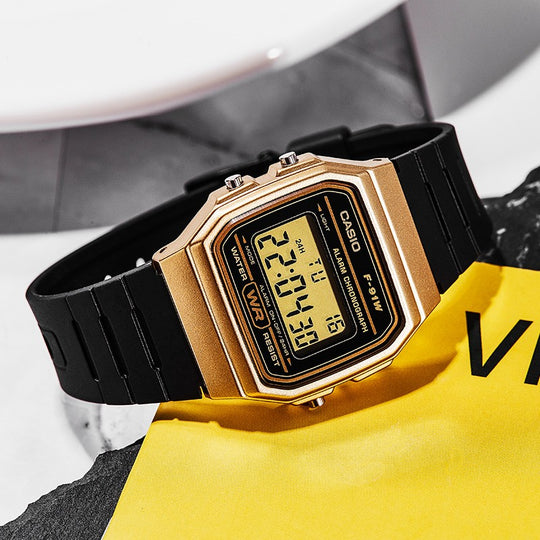 CASIO Waterproof Unisex Mens Black/Gold Digital F-91WM-9A - KICKS CREW