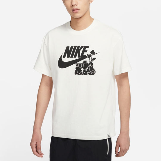 Men's Nike Logo Flowers Printing Casual Sports Short Sleeve White T-Sh ...