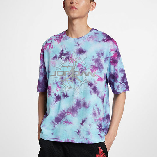 Men's Jordan Brand Tie Dye Printing Basketball Sports Short Sleeve Purple T-Shirt CD9661-100 T-shirts - KICKSCREW