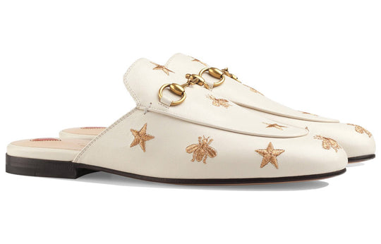 (WMNS) GUCCI Princetown Series Embroidered Leather Slipper White  505268-D3V00-9022