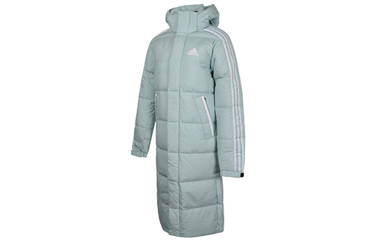 Men's adidas Outdoor Hooded Long Down Jacket Green GF0084