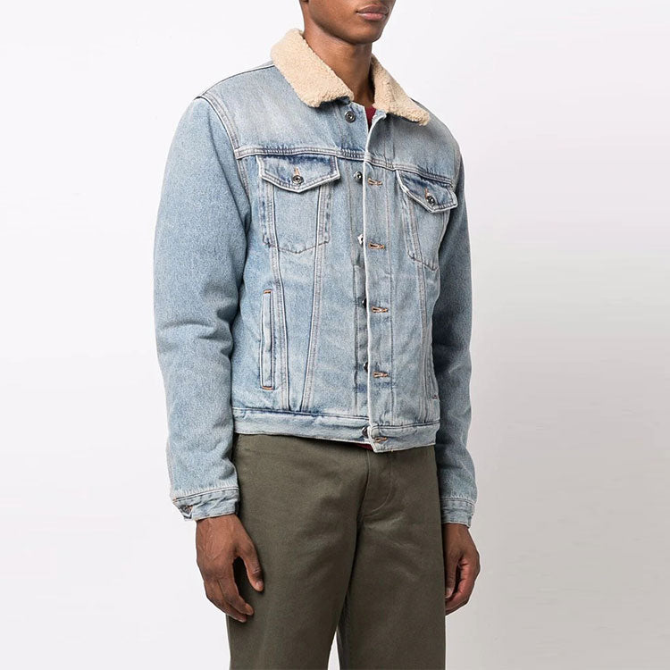 OFF-WHITE FW21 Stay Warm Washed Denim Jacket Ordinary Version Blue OMY ...