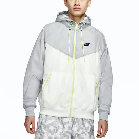 Nike Colorblock Sports Windproof hooded Logo Jacket White Gray DA0001 ...