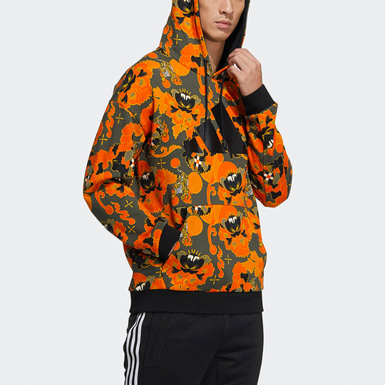 adidas Aop Hoody Printing Casual Sports Pullover Orange Yellow