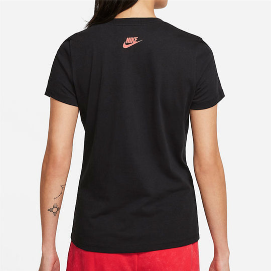 (WMNS) Nike Printing Athleisure Casual Sports Short Sleeve Black DJ1914-010