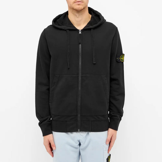 Men s STONE ISLAND Logo Zipper Black 721564251 V0029 KICKS CREW