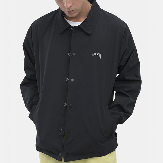 Stussy Smooth Stock Coach Jacket Logo Solid Color Unisex Black