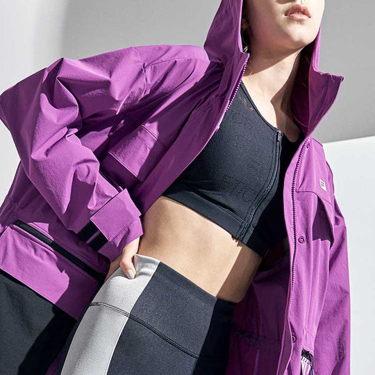 Women's FILA Athletics Splicing Contrasting Colors Hooded Jacket Purple A51W031712F-PU Jacket - KICKSCREW