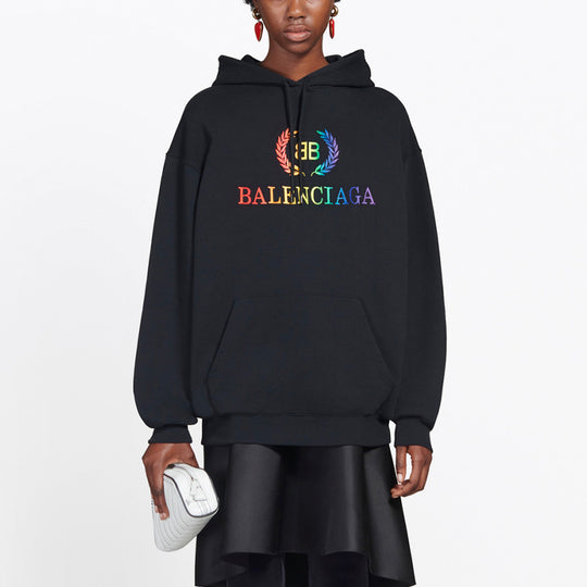 (WMNS) Balenciaga Embroidered Hoodie Black 570798TEV501000-KICKS CREW