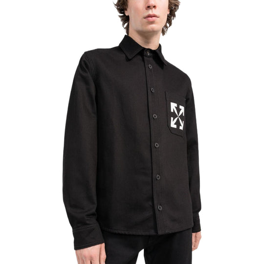 Off-White SS22 Arrow Logo Pattern Denim Long Sleeves Shirt Black OMYD0 ...