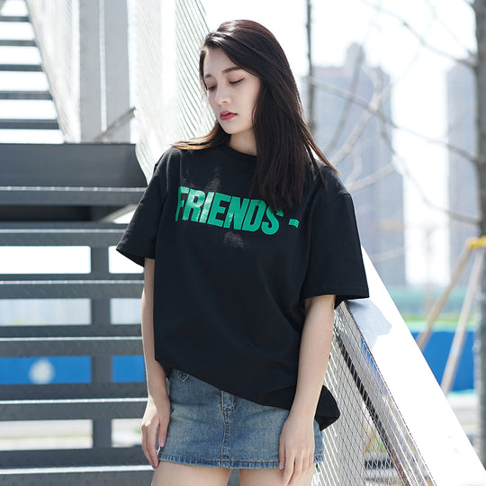 VLONE Friends Back Large Logo Printing Couple Style Short Sleeve Black  Green VLTE17SS002-BLK