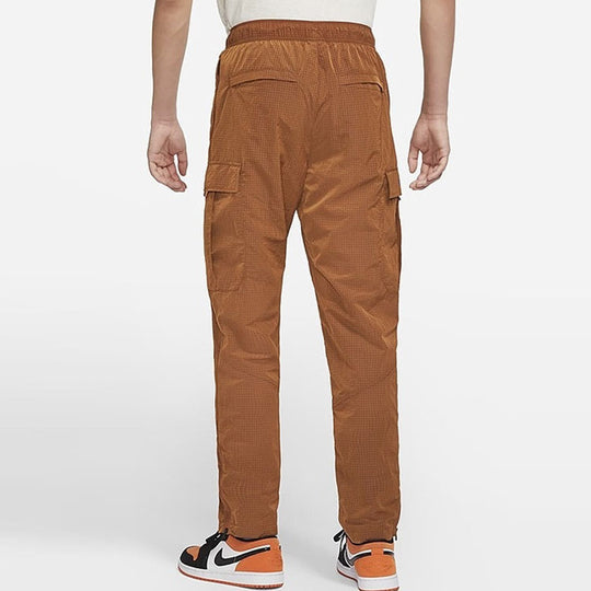 Men's Air Jordan Solid Color Splicing Woven Long Pants/Trousers Brown ...