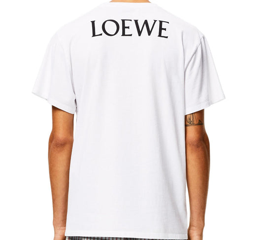 Men's LOEWE Chest Smiling Face Printing Pure Cotton Short Sleeve White ...