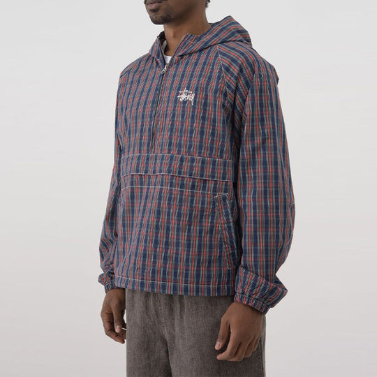 Men's Stussy Brushed Cotton Anorak Plaid Long Sleeves Colorblock