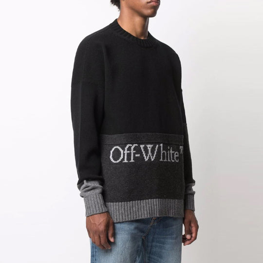 Off-White FW21 Logo Pattern Pullover Long Sleeves Black OMHE048F21KNI0 ...