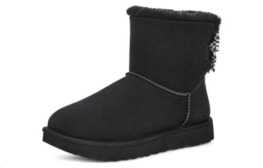 (WMNS) UGG Checkered Bow Short Snow Boots 'Black' 1138132-BLK