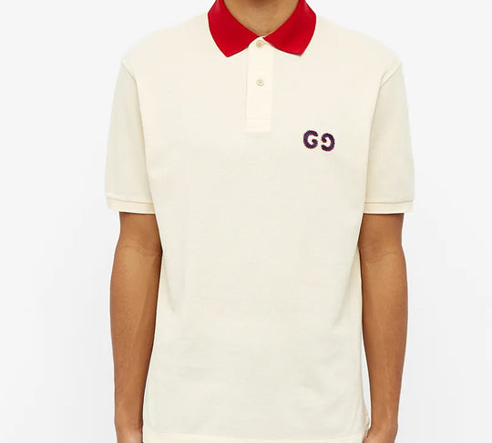 Gucci Contrast Collar Logo Printed Polo Shirt For Men Cream  574086-XJA6C-9244