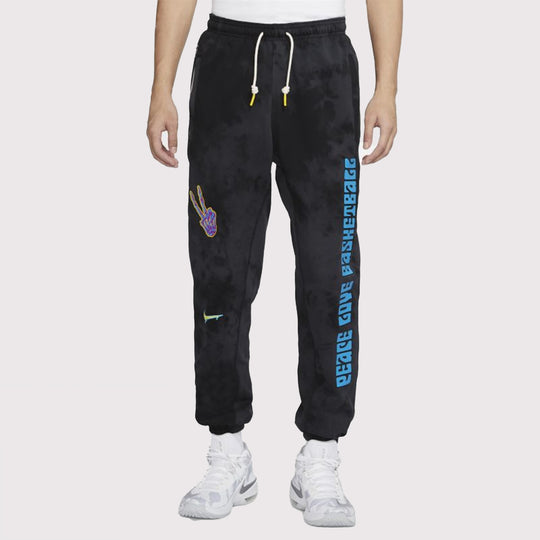 Nike Graffiti Embroidered Basketball Sports Fleece Lined Stay Warm Knit Long Pants Black CU3624-010