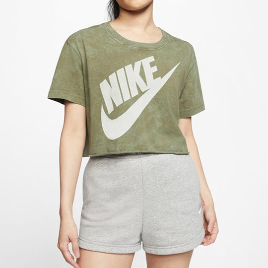 (WMNS) Nike Sportswear Wash Futurura Logo Printing Short Sleeve Olive ...