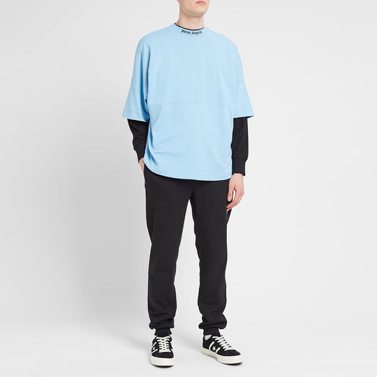 Palm Angels Logo Mock Neck Tee Light Blue