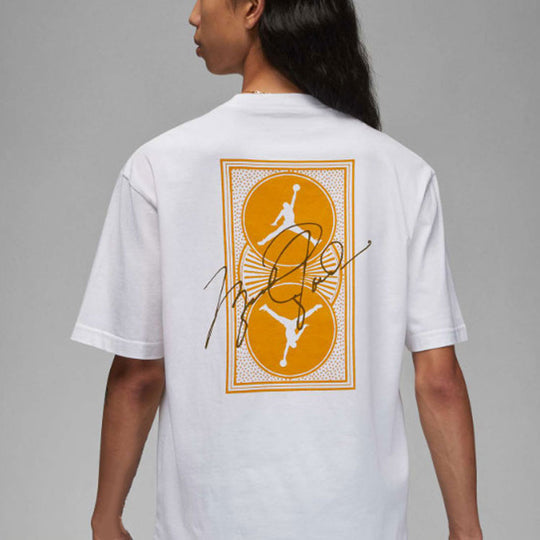 Men's Air Jordan Minimalistic Back Large Logo Printing Casual Round Neck Short Sleeve White Yellow T-Shirt DZ4055-102