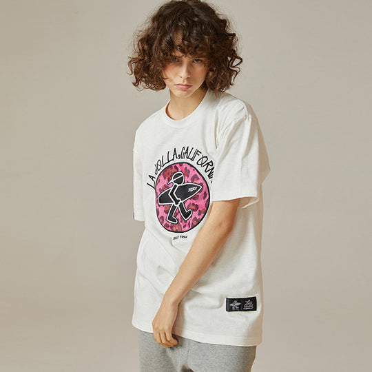 Leopard Letter Print Grey Cotton Short-sleeve T-shirts