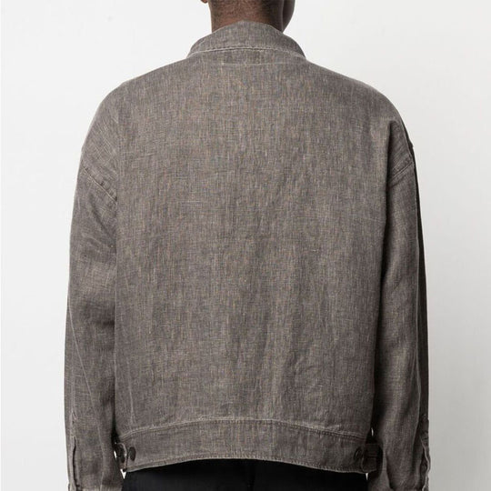 Stussy Boxy Linen Zip Jacket Loose Solid Color Zipper Unisex Gray