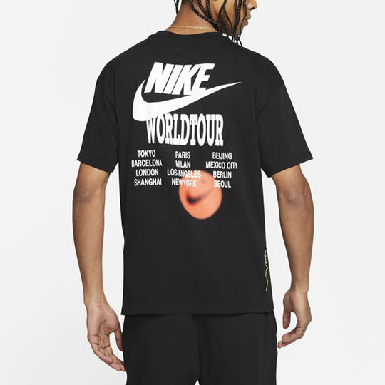 Nike Sportswear Around the world Subject Embroidered Logo ribbed Round Neck Short Sleeve Black DR1210-010