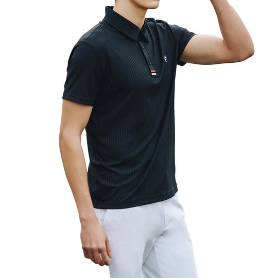 Men's FILA Minimalistic Business Stripe POLO Black Polo Shirt A11M025154F T-shirts - KICKSCREW