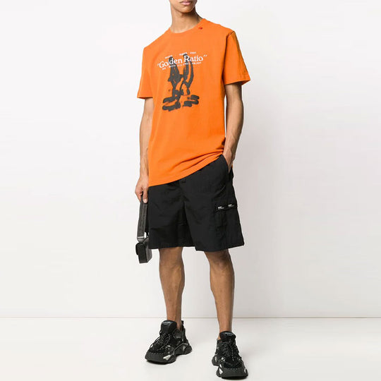 Men's OFF-WHITE Back Large Logo Printing Short Sleeve Orange OMAA027R201850091910 T-shirts - KICKSCREW