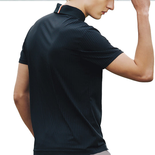 Men's FILA Minimalistic Business Stripe POLO Black Polo Shirt A11M025154F T-shirts - KICKSCREW