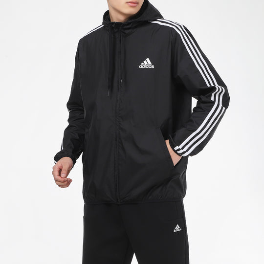 adidas Casual Sports Woven hooded Windproof Jacket Black GK9026