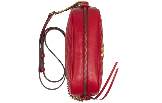 $1000 Gucci GG Logo Red Pebbled Leather Soho Disco Mini Chain