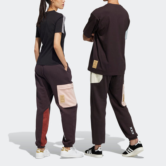 adidas originals Series Contrast Color Stitching Drawstring Sports Pants/Trousers/Joggers Brown HC0344