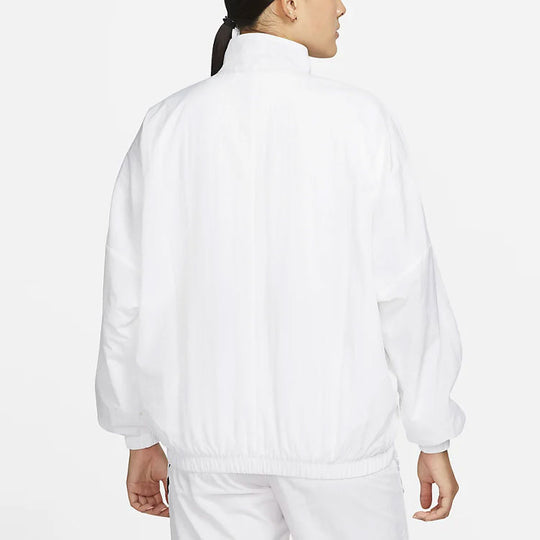 (WMNS) Nike SS22 Sportswear Essential Logo Pattern Wrinkled Woven Loose  Stand Collar Jacket White DM6182-100