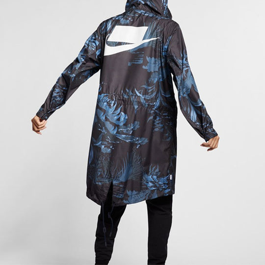 Nike Nsw Parka Aop Woven Printing mid-length hooded Jacket Blue Black  Blueblack AR1599-010