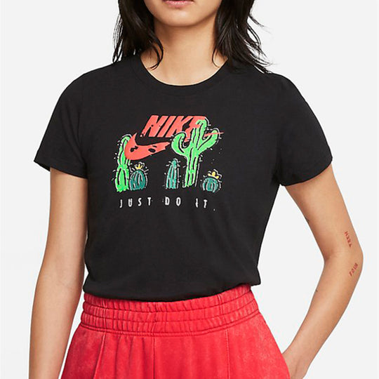 (WMNS) Nike Printing Athleisure Casual Sports Short Sleeve Black DJ1914-010