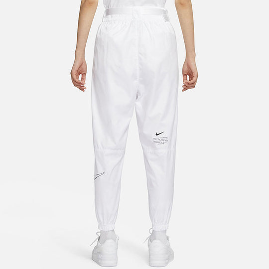 (WMNS) Nike Logo Printing Sports Adjustable Belt Bundle Feet Woven Long  Pants/Trousers Autumn White DJ8997-100