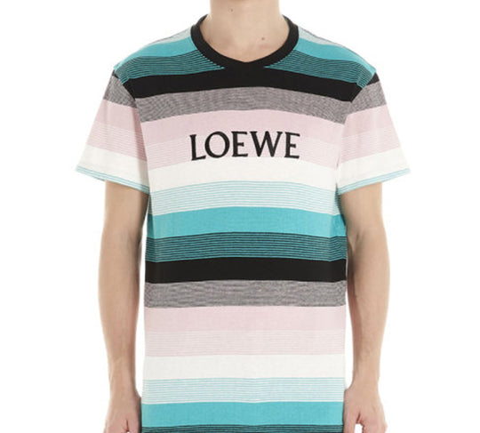 Men's LOEWE Cotton Stripe Embroidered Logo Short Sleeve H6109950PC-9990